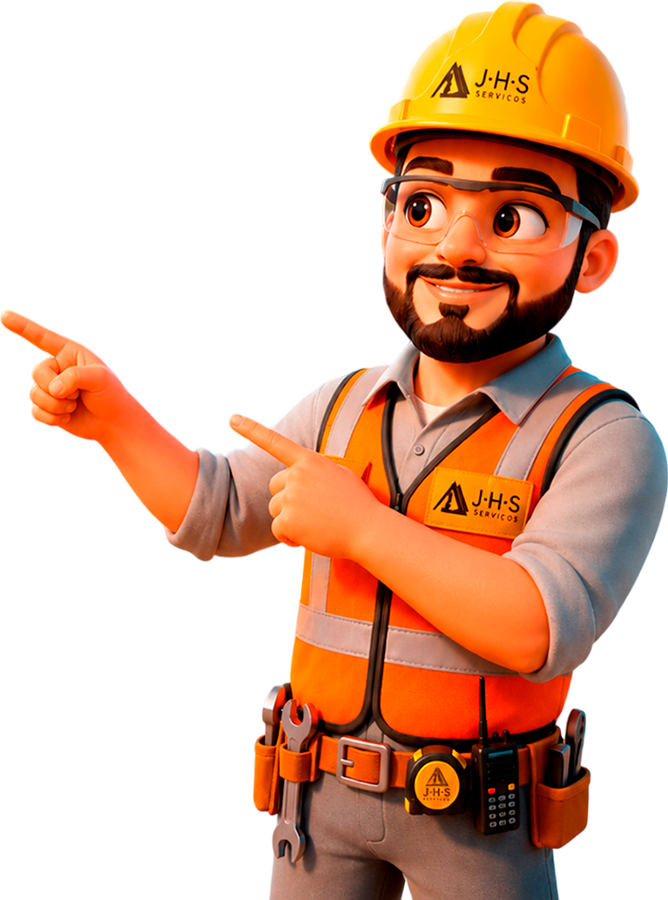 Mascote engenheiro da JHS apontando